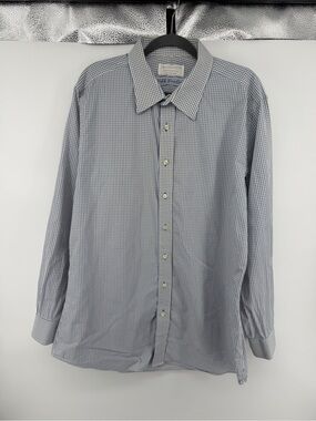 Lancaster Custom Clothiers Blue Tan Gingham Dress‎ Shirt SzXL